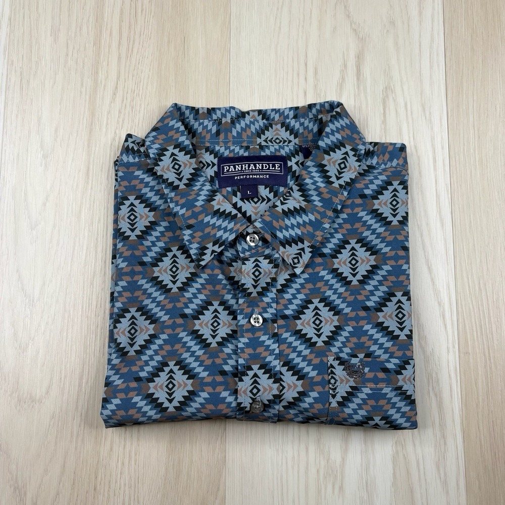 Panhandle Southwestern Aztec Performance Short Sleeve Button Down Men's Size L